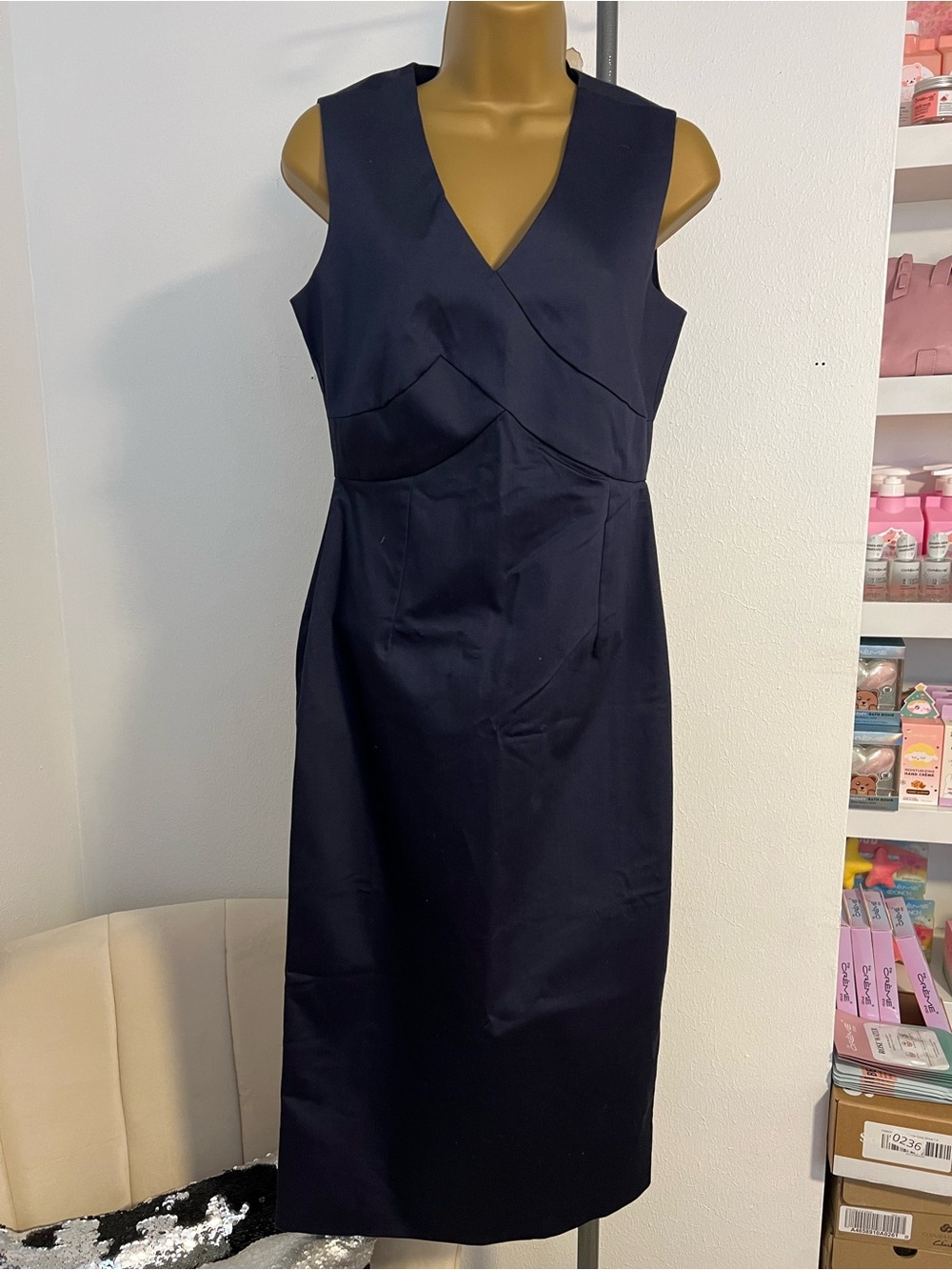Ted Baker Salyan Sleeveless V-Neck Midi Dress with Overlap Bodice